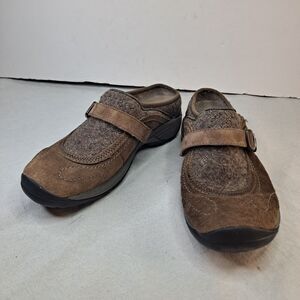 Merrell Encore Sidestep Mules Womens Size 7.5 Stone Brown Leather Wool Upper